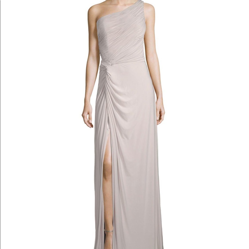 Rene Ruiz One-shoulder Gray Evening Gown w/ Slit